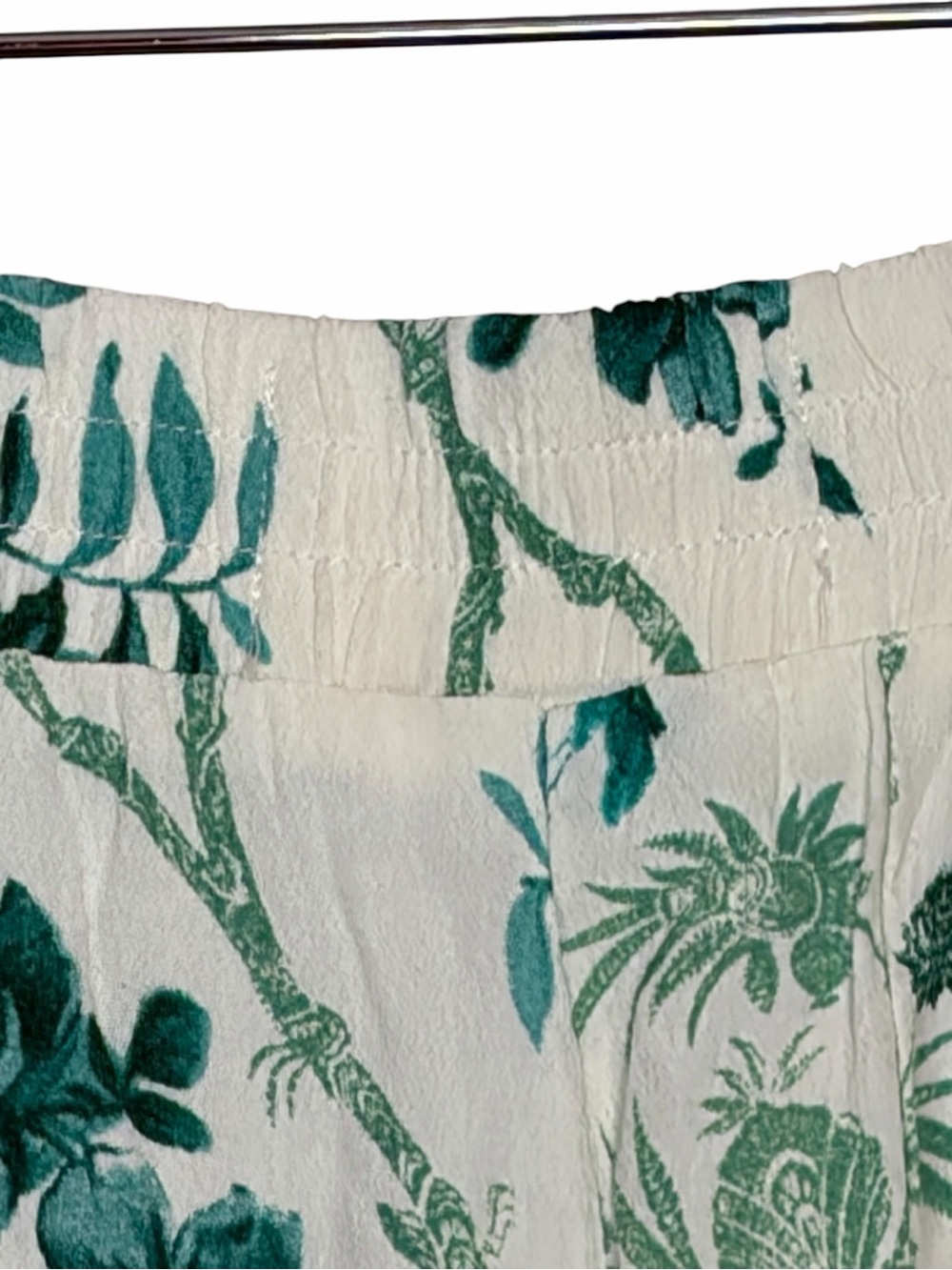 Anthropologie Cream Wide-Leg Pants with Green Floral Print - Picture 4 of 6
